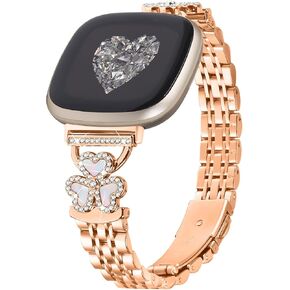 Bling Love Clover Bands For Women Compatible With Versa 4/Versa 3/Sense 2/Sense Stainless Steel Adjustable Replacement Strap.