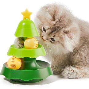 Potaroma Mini Sized Cat Toys with Catnip on Top, 2-Level Roller Turntable Two Cat Balls Interactive Indoor Kitten Physical Exercise Kitty Toys 5.5 Inches