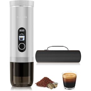 Portable Espresso Machine,Travel Coffee Maker Self-Heating With Type-c,Compatible with Ground Coffee & NS Capsule for RV,Camping,Office(White)
