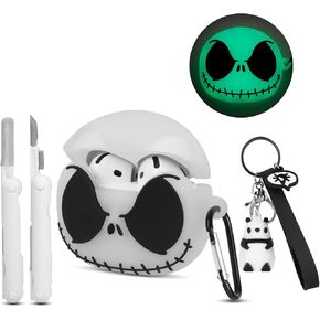 Compatible with Apple AirPods 4th Generation Case 2024 Cover with Cleaner kit and Cute Panda Keychain, Glow in The Dark Airpod 4 Case Funny 3D Skull Soft Silicone Protective Skin Case for Airpod 4 Gen