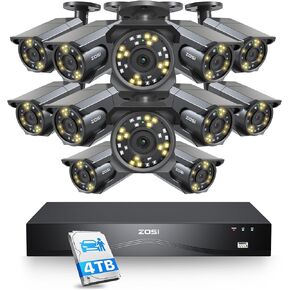 ZOSI 4K 8MP PoE Security Camera System with Audio, 8CH H.265+ NVR, 2TB HDD for 24/7 Recording, 4 x 4K PoE IP Cameras Outdoor Indoor, Starlight Color Night Vision, Human Detection, Smart Light Alarm