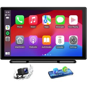 Volam Portable Apple Carplay Screen for Car,9-inch Android Auto Screen with Backup Camera,Wireless Car Stereo with Voice Control,Bluetooth,Mirror Link,GPS Navigation for All Vehicles