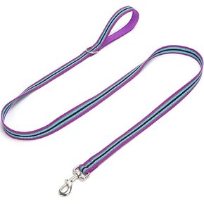 Soft Cotton Dog Leash, 6 FT Lightweight Dog Lead for Dogs Training, Reflective- Padded Handle for Small Medium Large Dogs Outdoor Walking (Purple-L)
