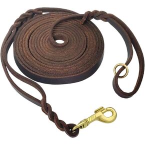 LWBMG Double Handle Leather Dog Leash 6 Foot - Heavy Duty Dog Leash with Traffic Handle - Braided Leather Lead for Small Medium Large Dogs