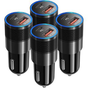 USB C Car Charger 4-Pack, OKRAY 2-Port 36W Fast Charging PD/QC3.0 USB-C+USB-A Fast Car Chargers Type C Cigarette Lighter Power Adapter Compatible for iPhone 15/14/13/12 Pro Max, Samsung Galaxy S24 S23