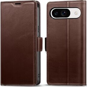 KEZiHOME Case for Google Pixel 9/9 Pro, Genuine Leather [RFID Blocking] Wallet Case with Card Holder Stand Magnetic Flip Folio Phone Cover Compatible with Google Pixel 9/9 Pro 5G (Black/Brown)