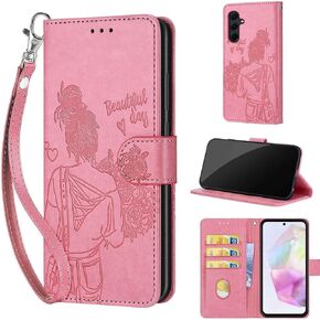 Designed for Samsung Galaxy A35 5G Case Wallet,Women Flip Folio Cover with Embossed PU Leather Stand Credit Card Holders Slots Wrist Strap Phone Case for Samsung A35 5G (Blue Butterfly)