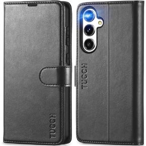 TUCCH Case Wallet for Galaxy S24 FE, PU Leather Magnetic Kickstand [RFID Blocking] Card Slot Folio Cover with [TPU Shockproof Interior Case] Compatible with Galaxy S24 FE 6.7" 2024, Dark Blue & Brown
