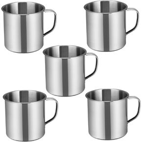 Ciieeo Stainless Steel Camping Mugs, 5PCS Portable Coffee Mug with Handle, Metal Drinking Cup Kids Hot Chocolate Metal Water Cup for Outdoor Backpacking Picnic Fishing