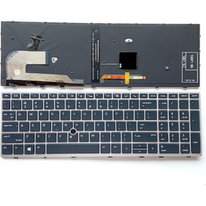 Laptop Replacement US Layout with Pointing with Backlight Keyboard for HP EliteBook 750 755 850 855 G5 G6 Zbook 15U G5 G6 L14366-001 L32575-001 Silver Frame