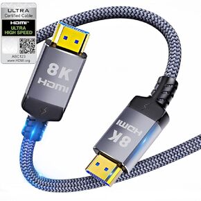 10K 8K HDMI 2.1 Cable 6.6FT eARC, Certified Ultra High Speed PS5 HDMI Cable Braided-8K@60Hz,4K@120Hz,48Gbps,HDCP 2.2 & 2.3,HDR 10,Compatible with PS5/Xbox/TV/RTX 4090/Monitor