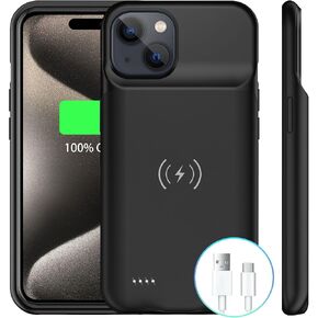 Battery Case Charger Made for iPhone 15, Type-C Ultra Slim Protective Charging Case, Wireless Slim 8500mAh Portable Rechargeable Charger - Black (2023)