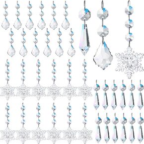 36 Pcs Crystal Christmas Ornaments Clear Glass Hanging Crystals for Centerpieces Crystal Christmas Tree Decorations Chandelier Crystal Garland Strands Ornament for Xmas Tree Window Home Decor