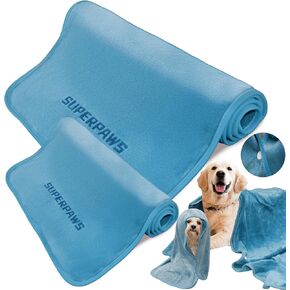 Dog Towels Pack of 2-55" x 28"Ultra Soft & Absorbent Bath Towel with 30" x 14" Daily Use Towel,Dog Drying Grooming Towel for Small, Medium,Large Dogs (Blue,55"*28"+30" *14")