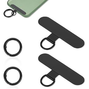 2 Pcs Cell Phone Tether Tab Metal Phone Tether Patch Cell Phone Lanyard Tab Heavy Duty Phone Tether Patch with 2 Metal Spring Rings Universal Multifunctional Phone Strap Replacement Black