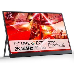 UPERFECT Portable Monitor 18-inch 2K 144HZ 100% DCI-P3 500Nits w/VESA & Stand 180° Adjustable Ultra-Slim & Lightweight Frameless FHD FreeSync IPS HDR Gaming Display, Travel Second Monitor for Laptop