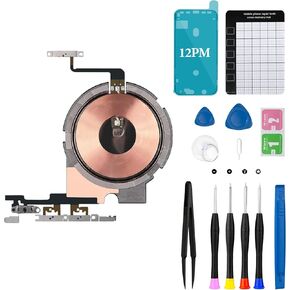 for iPhone 12 Pro Max NFC Chip Wireless Charging Charger Panel Replacement Power On/Off Volume Button Flex Cable with Complete Repair Tool kit for Model A2342 A22410 A2412 A2411