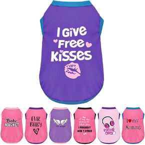 Color-Blocked Dog Tank Top with Playful Heat Transfer Designs – Lightweight Polyester Shirt for Small,MediumDogs, Perfect for Casual Outings.I Give Free Kisses Deep Purple 3XL