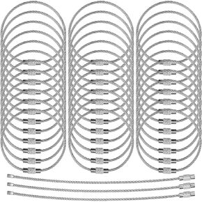 Teaaha 50PCS 5.9" Wire Keychain Cable 1.5mm Stainless Steel Key Ring, Silver Heavy Duty Wire Key Chain Clip Loops for Hanging Luggage Tags, Keys and Id Tag Keepers