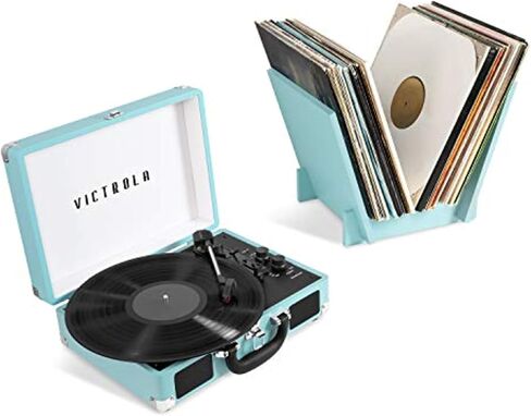 Victrola Vintage 3-Speed Bluetooth Portable Suitcase Record Player with Built-in Speakers | Upgraded Turntable Audio Sound| Includes Extra Stylus | Light Gray in Saudi Arabia