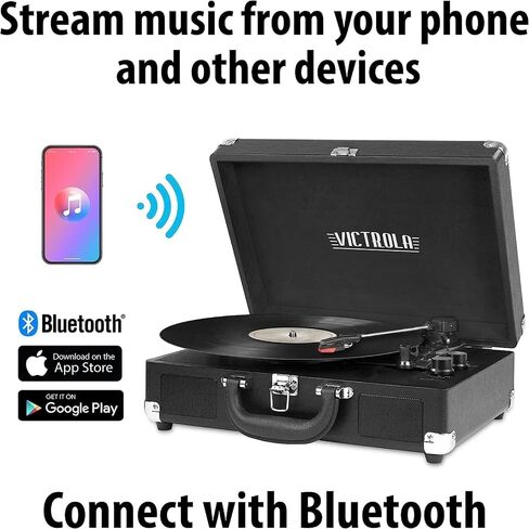 Victrola Vintage 3-Speed Bluetooth Portable Suitcase Record Player with Built-in Speakers | Upgraded Turntable Audio Sound| Includes Extra Stylus | Light Gray in Saudi Arabia