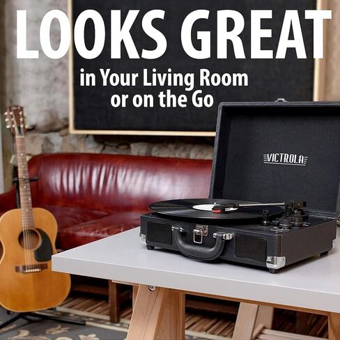 Victrola Vintage 3-Speed Bluetooth Portable Suitcase Record Player with Built-in Speakers | Upgraded Turntable Audio Sound| Includes Extra Stylus | Light Gray in Saudi Arabia