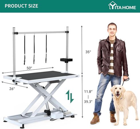 YITAHOME 50" Electric Dog Grooming Table Professional Heavy Duty Pet Grooming Table for Dogs at Home, Aluminium Adjustable Overhead Arm & Tool Organizer, Large Pet Grooming Station White in Saudi Arabia