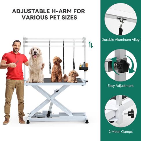 YITAHOME 50" Electric Dog Grooming Table Professional Heavy Duty Pet Grooming Table for Dogs at Home, Aluminium Adjustable Overhead Arm & Tool Organizer, Large Pet Grooming Station White in Saudi Arabia