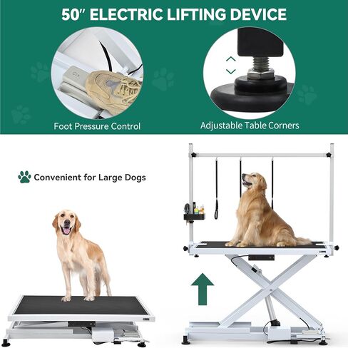 YITAHOME 50" Electric Dog Grooming Table Professional Heavy Duty Pet Grooming Table for Dogs at Home, Aluminium Adjustable Overhead Arm & Tool Organizer, Large Pet Grooming Station White in Saudi Arabia