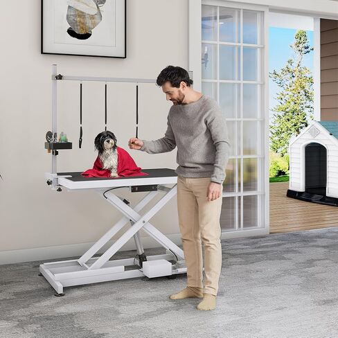 YITAHOME 50" Electric Dog Grooming Table Professional Heavy Duty Pet Grooming Table for Dogs at Home, Aluminium Adjustable Overhead Arm & Tool Organizer, Large Pet Grooming Station White in Saudi Arabia