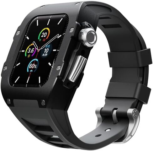 For Apple Watch Case 44mm/45mm Space aluminum watch case,Men Rugged Case and Fluorine Rubber Wristband Compatible Apple Series iWatch 8 7 6 5 4 SE, fashion set (white strap) in Saudi Arabia