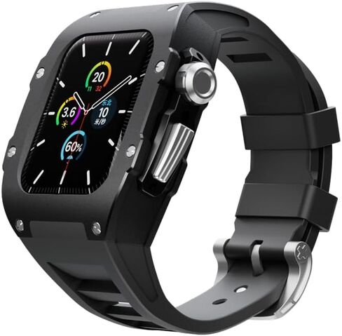 For Apple Watch Case 44mm/45mm Space aluminum watch case,Men Rugged Case and Fluorine Rubber Wristband Compatible Apple Series iWatch 8 7 6 5 4 SE, fashion set (white strap) in Saudi Arabia
