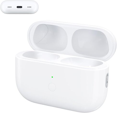 حافظة شحن لاسلكية متوافقة مع Air Pods Pro 2، منفذ شحن من النوع C بقدرة 600 مللي أمبير في الساعة بديل لشاحن البطارية المدمج مع زر مزامنة الاقتران بدون سماعات أذن، أبيض in Saudi Arabia