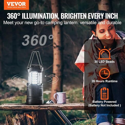 VEVOR LED Camping Lantern, All-in-one, 1000LM, 360° Illumination, 4 Lighting Modes, Rechargeable Outdoor Flashlight, USB Charging, Durable Robust Light, Ideal for Hiking Fishing Outages Car Repairs in Saudi Arabia