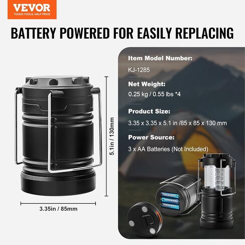 VEVOR LED Camping Lantern, All-in-one, 1000LM, 360° Illumination, 4 Lighting Modes, Rechargeable Outdoor Flashlight, USB Charging, Durable Robust Light, Ideal for Hiking Fishing Outages Car Repairs in Saudi Arabia
