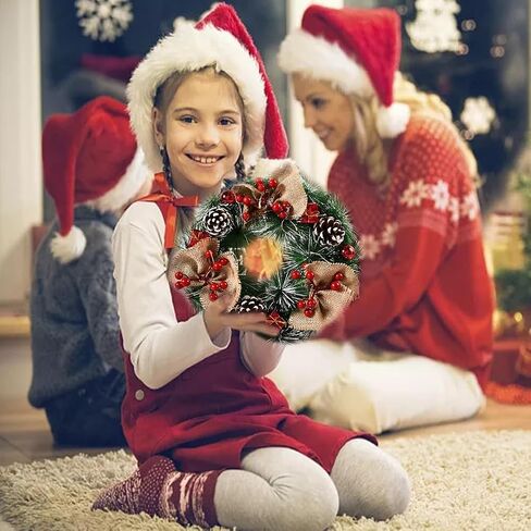 اكاليل عيد الميلاد 11.81in للباب الأمامي زينة عيد الميلاد عيد الشكر داخلي في الهواء الطلق ديكور المنزل اكليلا من الزهور ثلاثة زهور حمراء الصنوبر المخاريط الفواكه يترك الثلج اكاليل جدار نافذة الباب اكليلا. in Kuwait