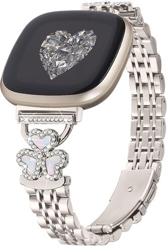 Bling Love Clover Bands For Women Compatible With Versa 4/Versa 3/Sense 2/Sense Stainless Steel Adjustable Replacement Strap. in Saudi Arabia