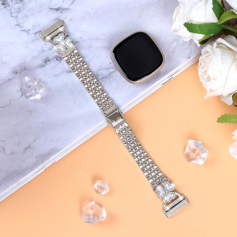 Bling Love Clover Bands For Women Compatible With Versa 4/Versa 3/Sense 2/Sense Stainless Steel Adjustable Replacement Strap. in Saudi Arabia
