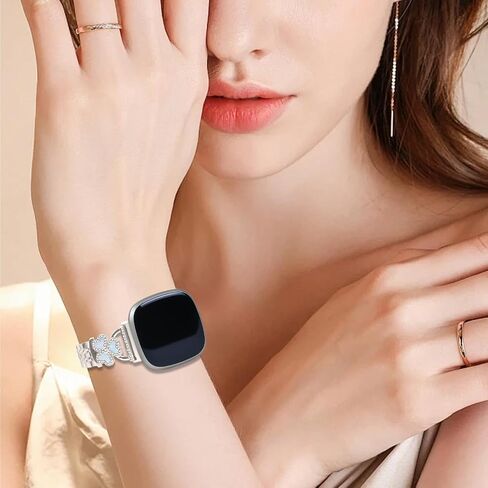Bling Love Clover Bands For Women Compatible With Versa 4/Versa 3/Sense 2/Sense Stainless Steel Adjustable Replacement Strap. in Saudi Arabia