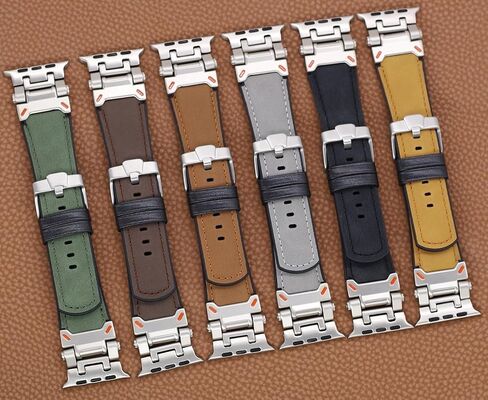 سعر المصنع الأصلي جلد Apple المقاوم للعرق والسيليكون الهجين Apple Watch Bands 42mm 44mm 45mm 46mm 49mm للرجال، صممه المصمم الإيطالي الشهير Matteo، موصلات معدنية مرنة قوية، حزام Apple من الجلد الأصلي لـ iWatch Ultra 2/1 Series 10 9 in Saudi Arabia