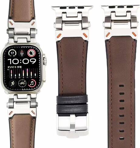سعر المصنع الأصلي جلد Apple المقاوم للعرق والسيليكون الهجين Apple Watch Bands 42mm 44mm 45mm 46mm 49mm للرجال، صممه المصمم الإيطالي الشهير Matteo، موصلات معدنية مرنة قوية، حزام Apple من الجلد الأصلي لـ iWatch Ultra 2/1 Series 10 9 in Saudi Arabia