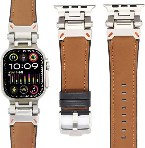 سعر المصنع الأصلي جلد Apple المقاوم للعرق والسيليكون الهجين Apple Watch Bands 42mm 44mm 45mm 46mm 49mm للرجال، صممه المصمم الإيطالي الشهير Matteo، موصلات معدنية مرنة قوية، حزام Apple من الجلد الأصلي لـ iWatch Ultra 2/1 Series 10 9 in Kuwait