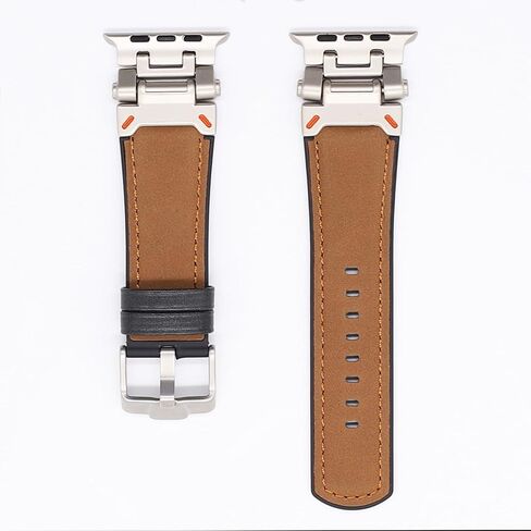 سعر المصنع الأصلي جلد Apple المقاوم للعرق والسيليكون الهجين Apple Watch Bands 42mm 44mm 45mm 46mm 49mm للرجال، صممه المصمم الإيطالي الشهير Matteo، موصلات معدنية مرنة قوية، حزام Apple من الجلد الأصلي لـ iWatch Ultra 2/1 Series 10 9 in Kuwait