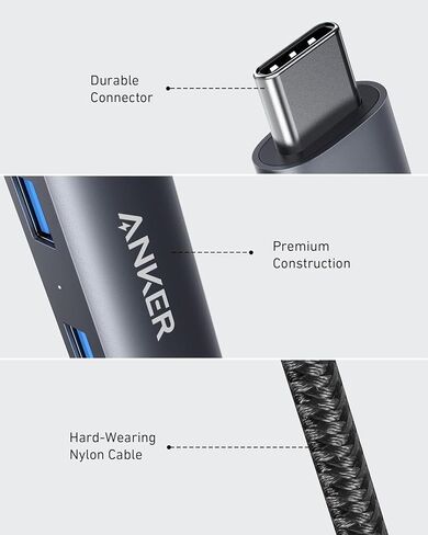 محول Anker USB C Hub، محول USB C 5 في 1 مع 4K USB C إلى HDMI، منفذ إيثرنت، 3 منافذ USB 3.0، لجهاز MacBook Pro، iPad Pro، XPS، Pixelbook، يتضمن حقيبة سفر in Kuwait