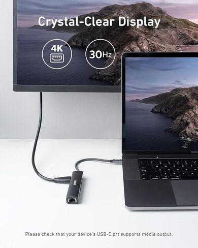 محول Anker USB C Hub، محول USB C 5 في 1 مع 4K USB C إلى HDMI، منفذ إيثرنت، 3 منافذ USB 3.0، لجهاز MacBook Pro، iPad Pro، XPS، Pixelbook، يتضمن حقيبة سفر in Kuwait