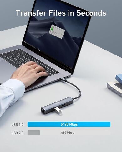 محول Anker USB C Hub، محول USB C 5 في 1 مع 4K USB C إلى HDMI، منفذ إيثرنت، 3 منافذ USB 3.0، لجهاز MacBook Pro، iPad Pro، XPS، Pixelbook، يتضمن حقيبة سفر in Kuwait