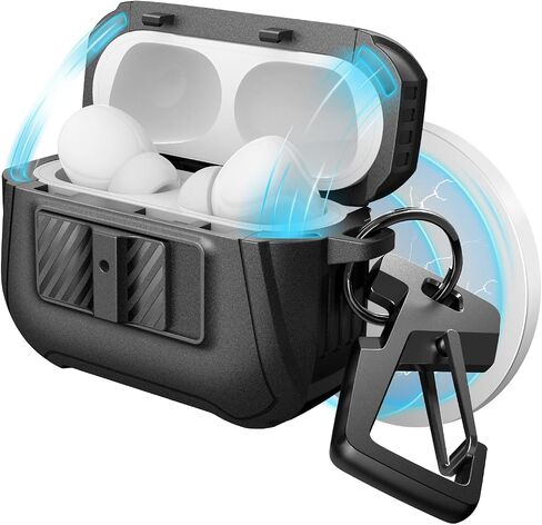 حافظة Dexnor المغناطيسية لأجهزة AirPods Pro الجيل الثاني/الأول (2023/2022/2019)، متوافقة مع MagSafe، قفل مقاوم للسقوط، غطاء واقٍ صلب مقاوم للصدمات لكامل الجسم، حافظات متينة مع حلقة تسلق in Kuwait