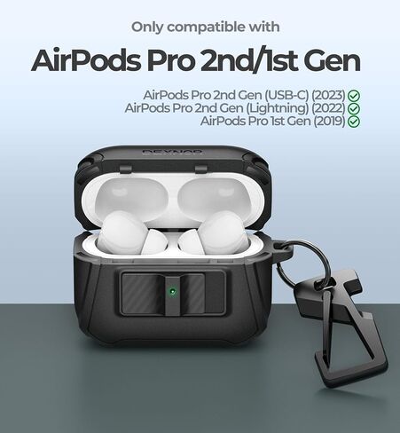 حافظة Dexnor المغناطيسية لأجهزة AirPods Pro الجيل الثاني/الأول (2023/2022/2019)، متوافقة مع MagSafe، قفل مقاوم للسقوط، غطاء واقٍ صلب مقاوم للصدمات لكامل الجسم، حافظات متينة مع حلقة تسلق in Kuwait