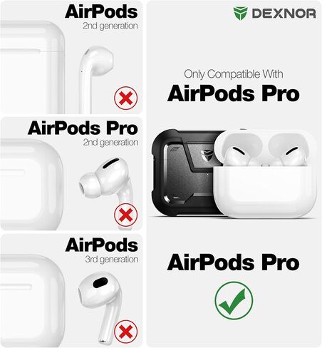حافظة Dexnor المغناطيسية لأجهزة AirPods Pro الجيل الثاني/الأول (2023/2022/2019)، متوافقة مع MagSafe، قفل مقاوم للسقوط، غطاء واقٍ صلب مقاوم للصدمات لكامل الجسم، حافظات متينة مع حلقة تسلق in Kuwait
