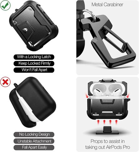 حافظة Dexnor المغناطيسية لأجهزة AirPods Pro الجيل الثاني/الأول (2023/2022/2019)، متوافقة مع MagSafe، قفل مقاوم للسقوط، غطاء واقٍ صلب مقاوم للصدمات لكامل الجسم، حافظات متينة مع حلقة تسلق in Kuwait